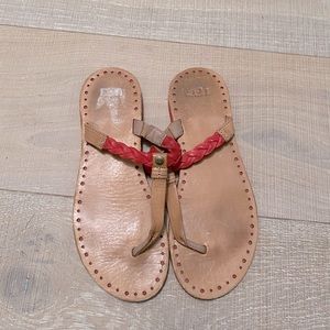 UGG Australia Bria leather thong sandal with red/orange braided strap size 9